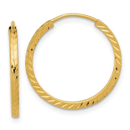 14k yellow gold diamond cut square tube round endless hoop earrings 20mm x 1.35mm