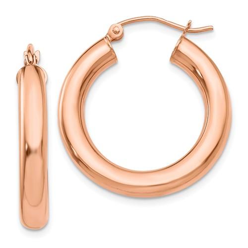 14k rose gold classic round hoop earrings 25mm x 4mm