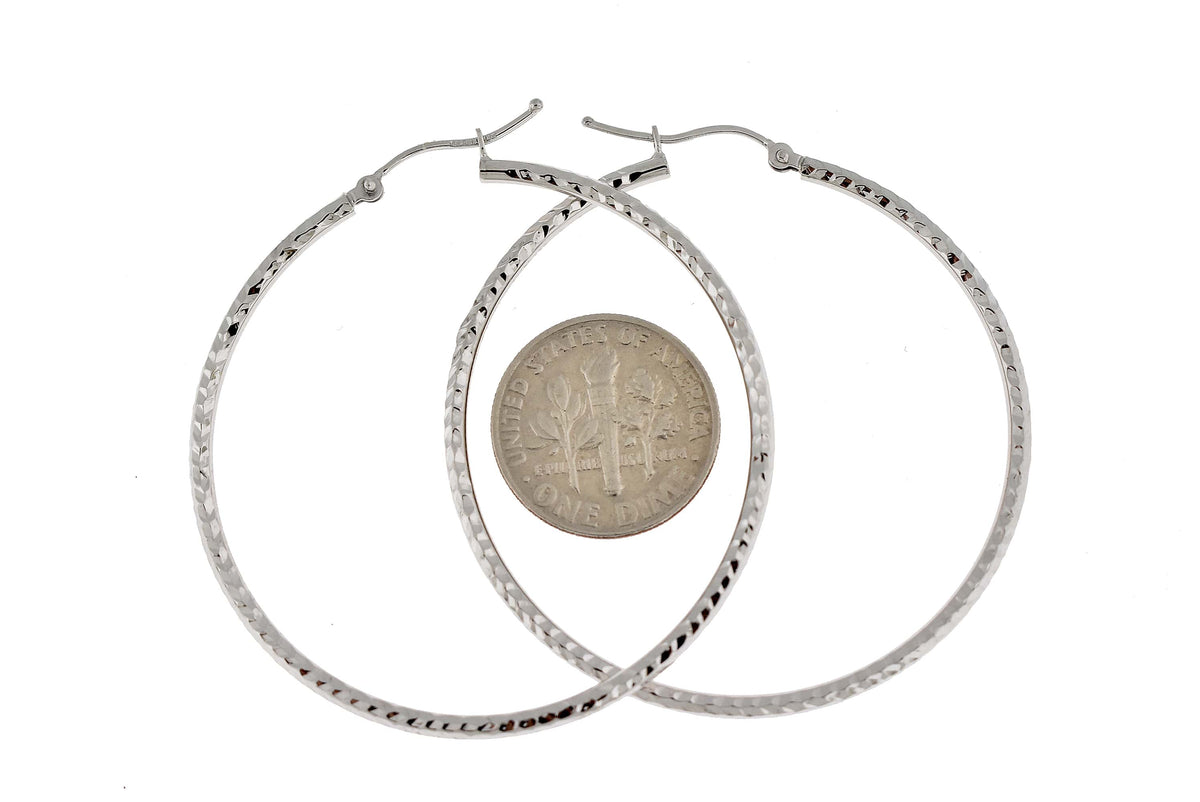 14k white gold diamond cut round hoop earrings 44mm x 2mm