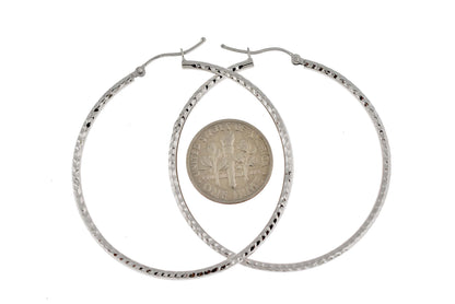 14k white gold diamond cut round hoop earrings 44mm x 2mm