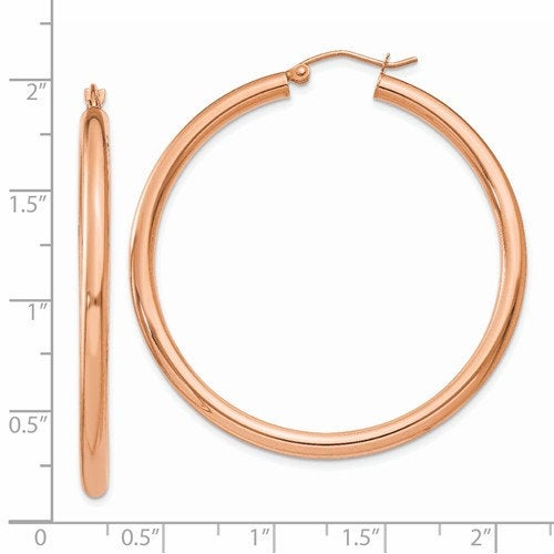 14k rose gold classic round hoop earrings 45mm x 3mm