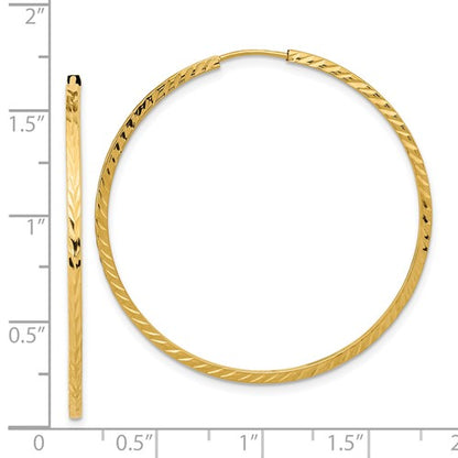 14k yellow gold diamond cut square tube round endless hoop earrings 40mm x 1.35mm