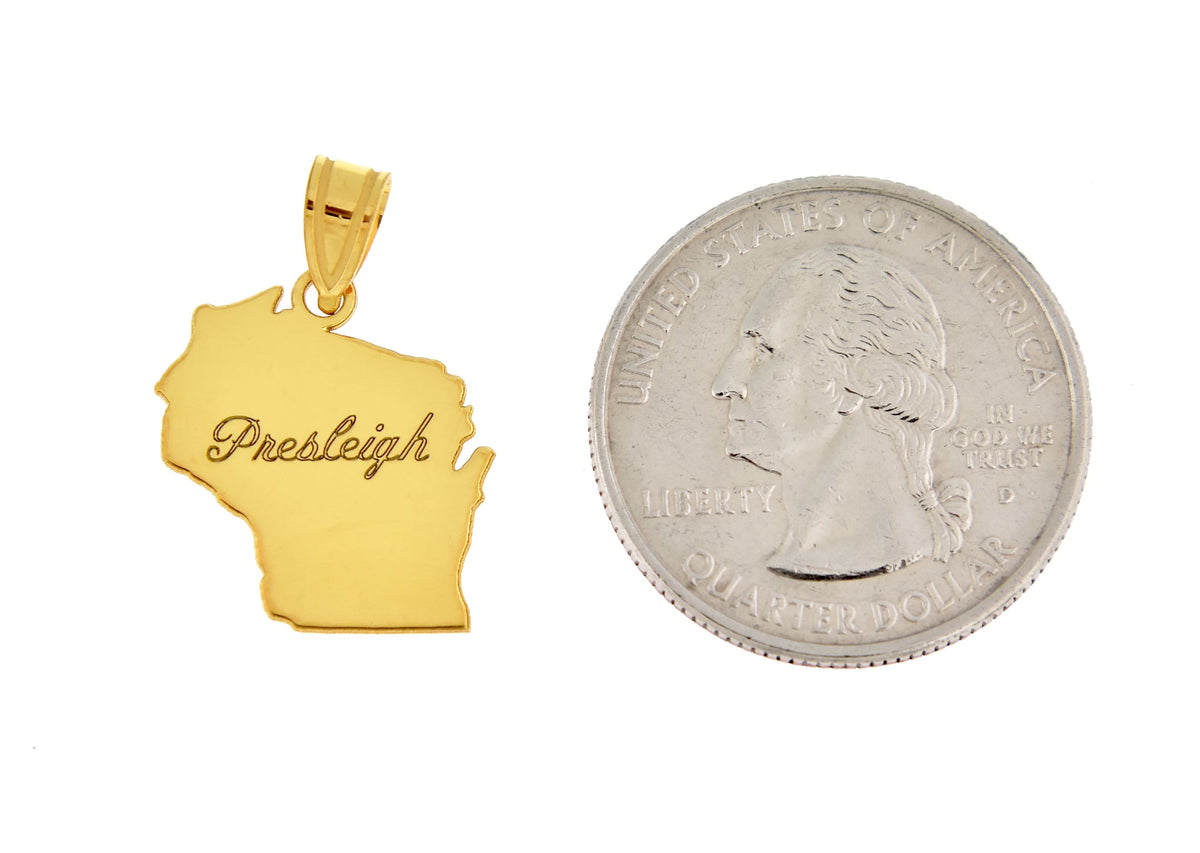 14k gold or sterling silver wisconsin wi state map pendant charm personalized monogram