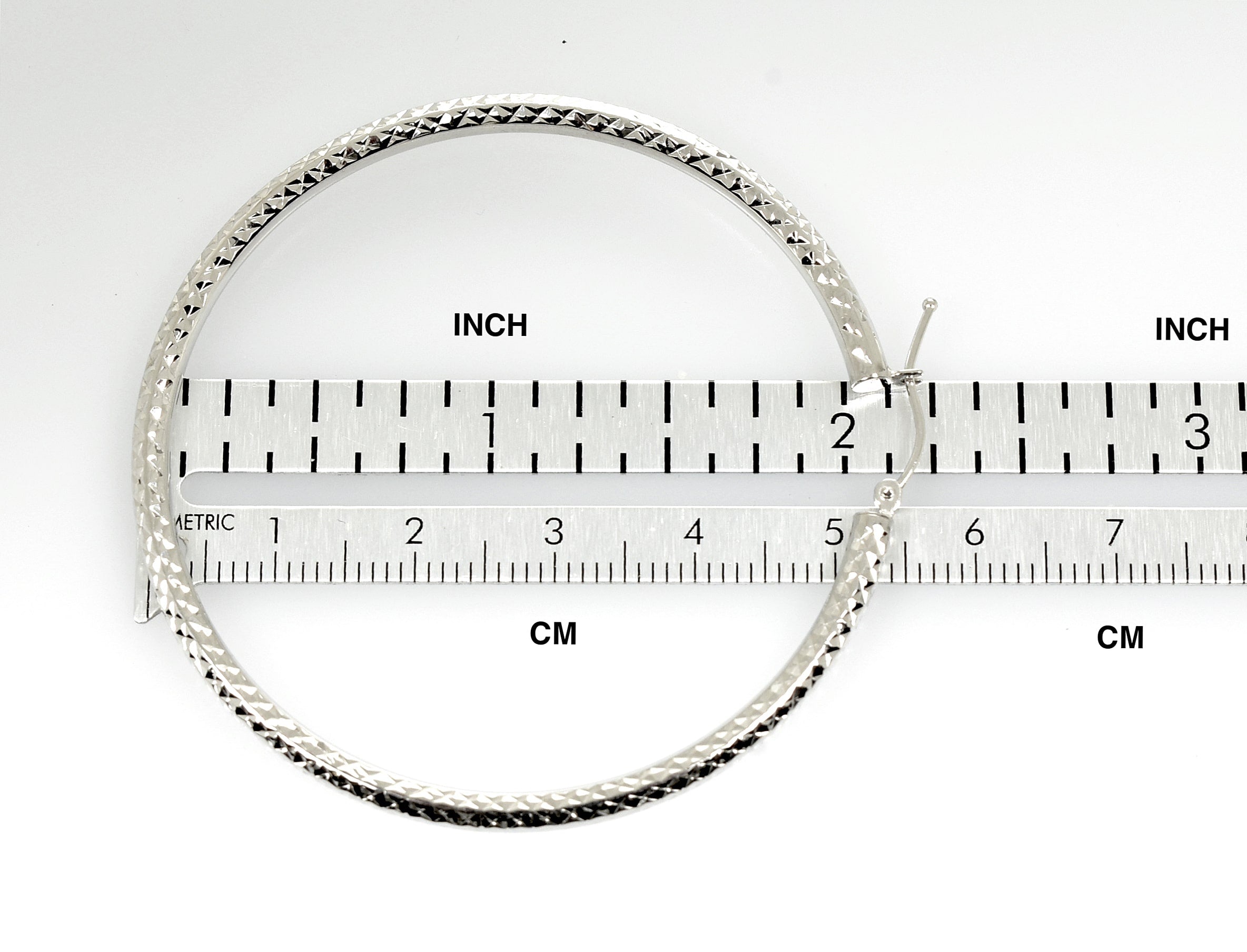 14K White Gold 2.13 inch Diameter Large Diamond Cut Round Classic Hoop Earrings 54mm x 3mm