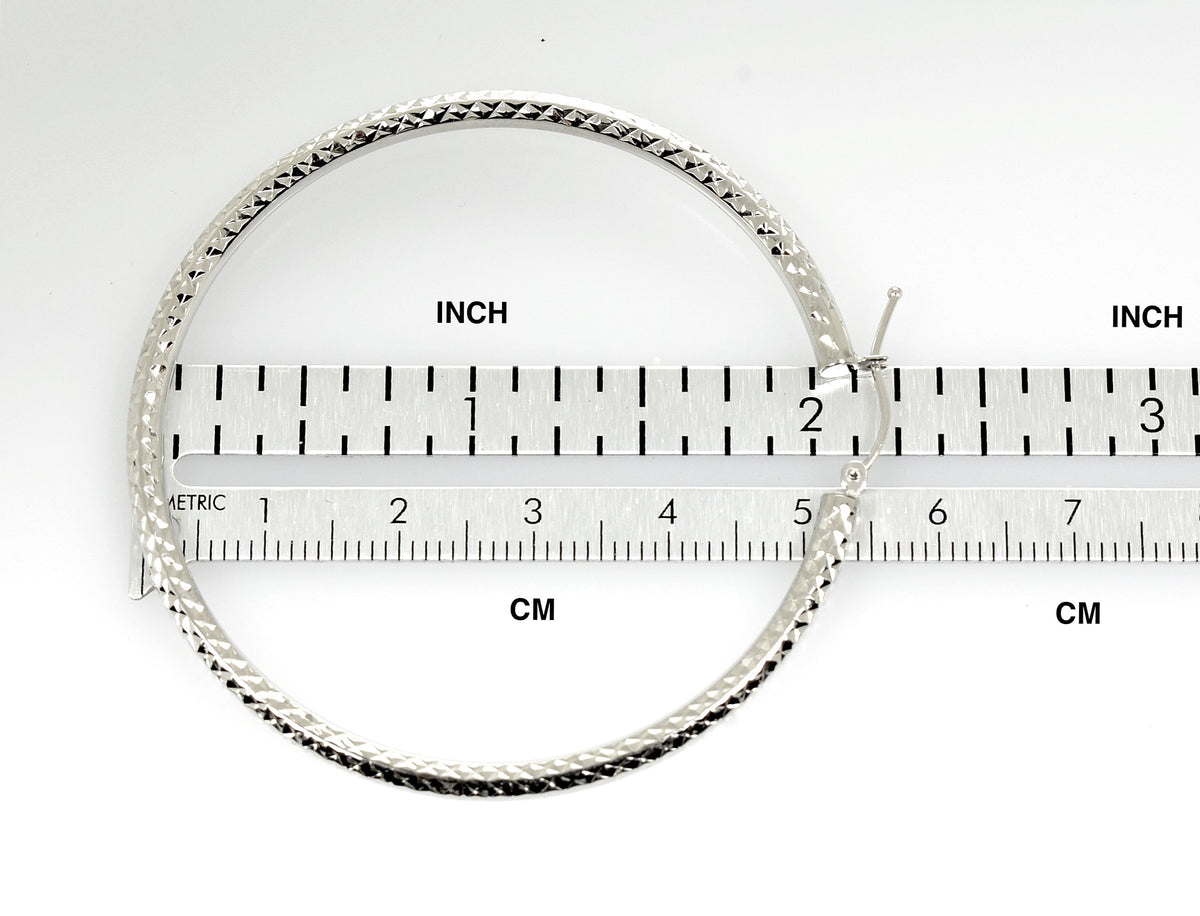 14k white gold 2.13 inch diameter large diamond cut round classic hoop earrings 54mm x 3mm
