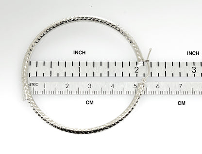 14k white gold 2.13 inch diameter large diamond cut round classic hoop earrings 54mm x 3mm