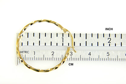 14k yellow gold twisted modern classic round hoop earrings 30mm x 2mm