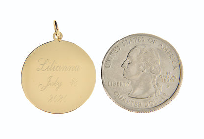 10k yellow gold 22mm round circle disc pendant charm personalized monogram engraved