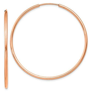 14k Rose Gold Classic Endless Round Hoop Earrings 40mm x 1.5mm