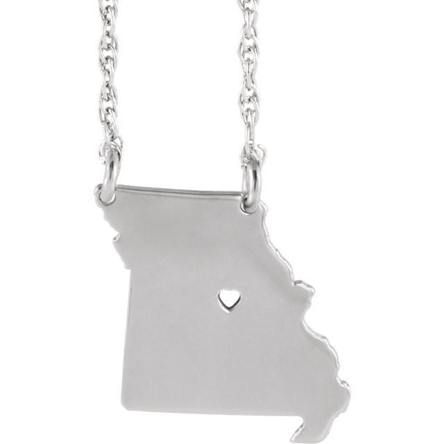 14k gold 10k gold silver missouri mo state map necklace heart personalized city