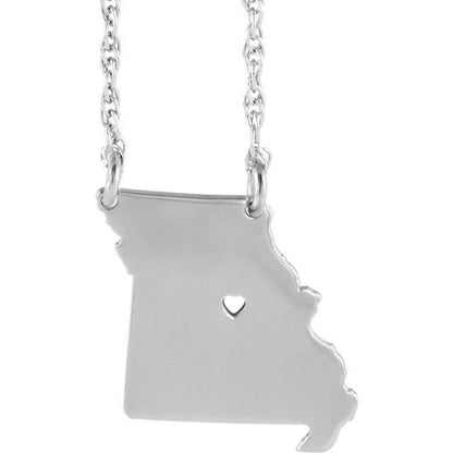 14k gold 10k gold silver missouri mo state map necklace heart personalized city