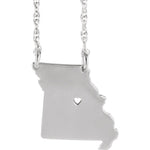Load image into Gallery viewer, 14k Gold 10k Gold Silver Missouri MO State Map Necklace Heart Personalized City

