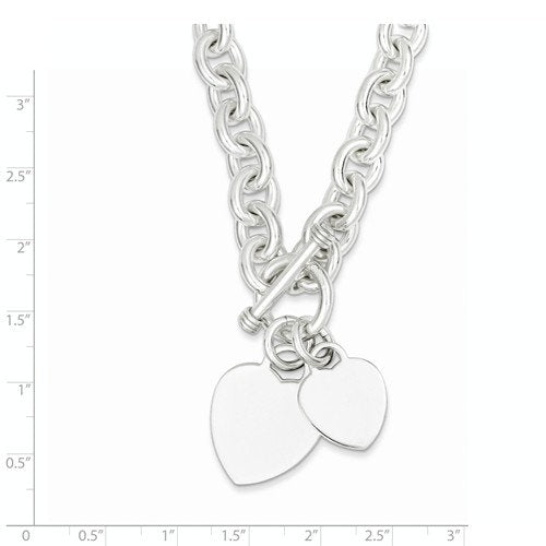 sterling silver double heart tag fancy link toggle bracelet necklace custom engraved personalized monogram