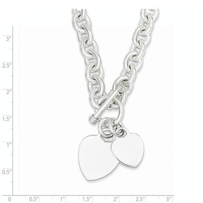 sterling silver double heart tag fancy link toggle bracelet necklace custom engraved personalized monogram
