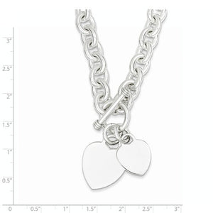 Sterling Silver Double Heart Tag Fancy Link Toggle Bracelet Necklace Custom Engraved Personalized Monogram