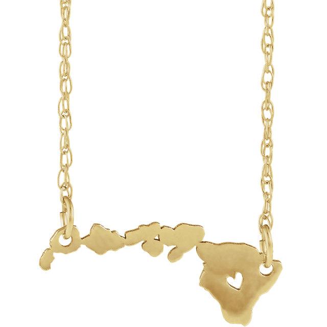 14k gold 10k gold silver hawaii state map necklace heart personalized city