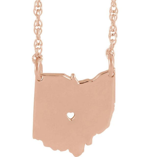 14k gold 10k gold silver ohio oh state map necklace heart personalized city