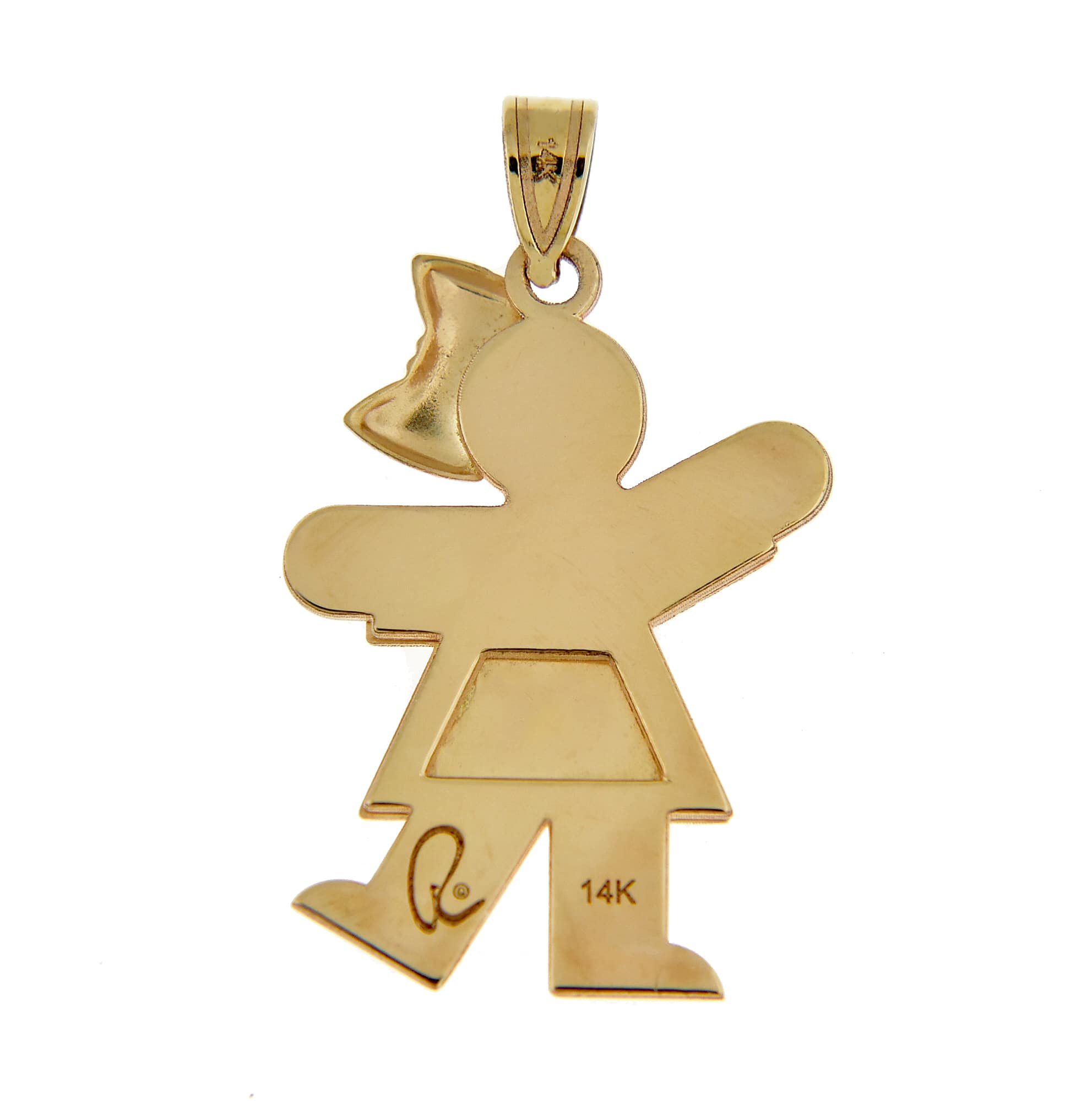 14K Yellow Gold Girl with Bow Pendant Charm Personalized Engraved Monogram