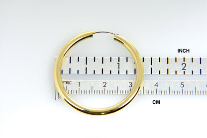 14k yellow gold round endless hoop earrings 35mm x 2.75mm