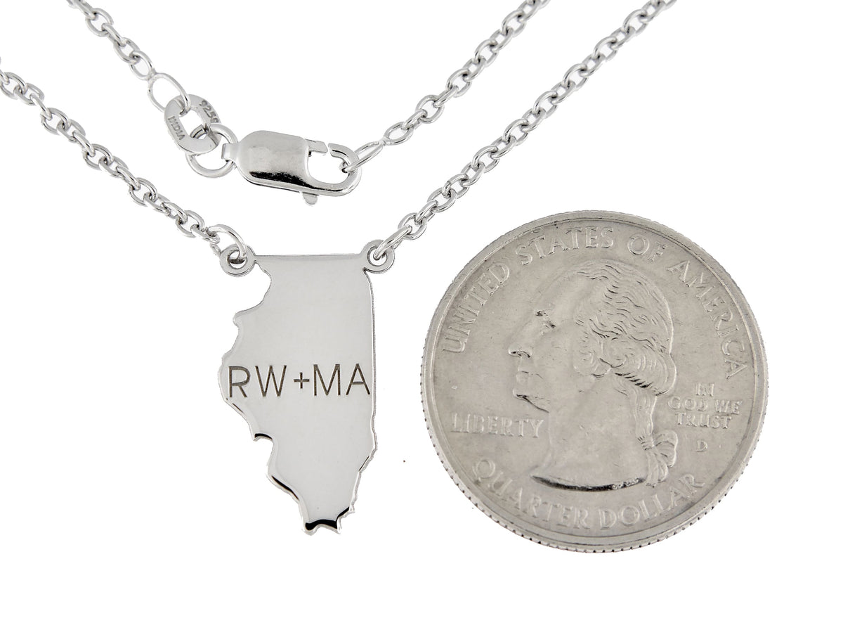 14k gold or sterling silver illinois il state name necklace personalized monogram