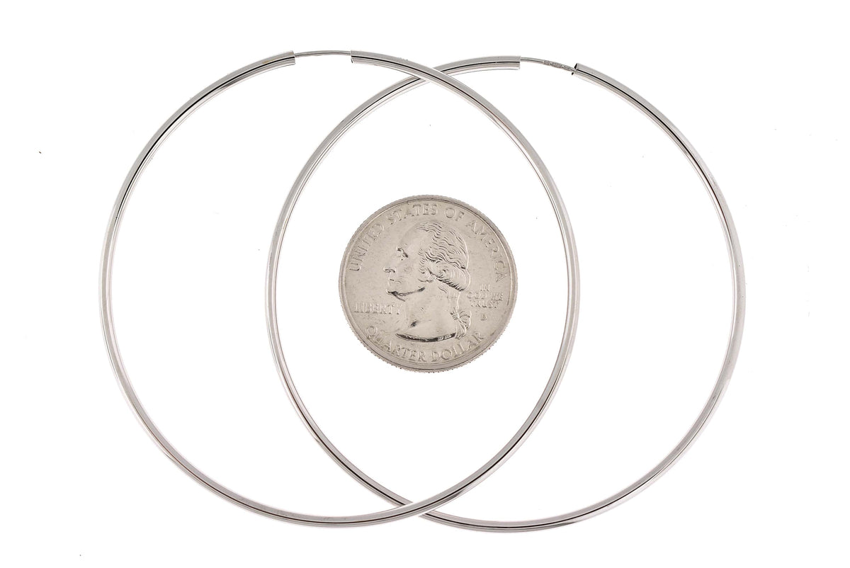14k white gold round endless hoop earrings 64mm x 2mm