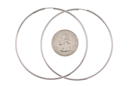 14k white gold round endless hoop earrings 64mm x 2mm