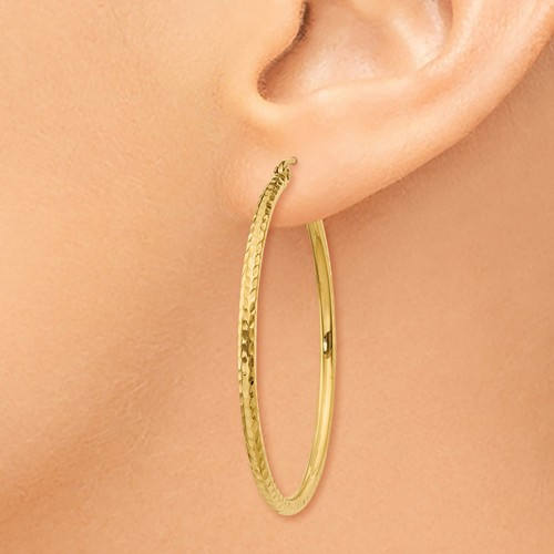 14k yellow gold diamond cut classic round hoop earrings 40mm x 2mm