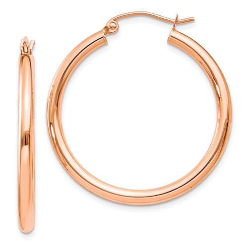 14k rose gold classic round hoop earrings 28mm x 2.5mm