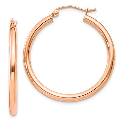 14k rose gold classic round hoop earrings 28mm x 2.5mm