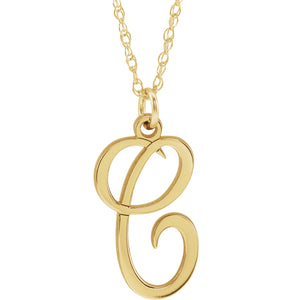14k Gold or Silver Letter C Script Initial Alphabet Pendant Charm Necklace