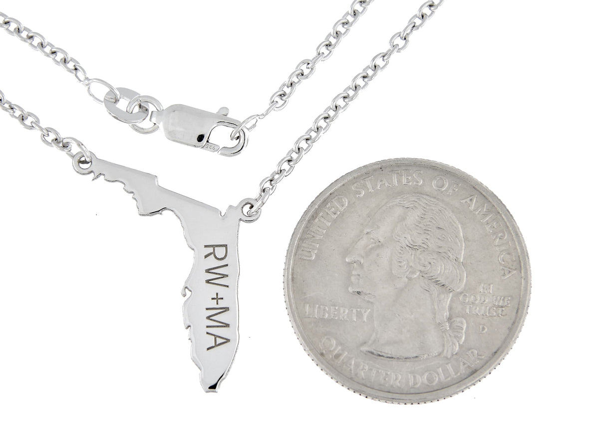 14k gold or sterling silver florida fl state necklace personalized monogram