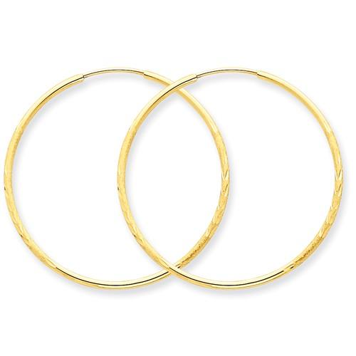 14k yellow gold diamond cut satin endless round hoop earrings 30mm x 1.25mm