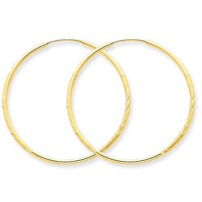 14k yellow gold diamond cut satin endless round hoop earrings 30mm x 1.25mm
