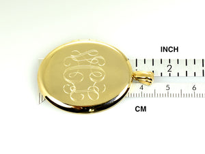 14K Yellow Gold 30mm x 38mm Extra Large Oval Locket Pendant Charm Engraved Personalized Monogram
