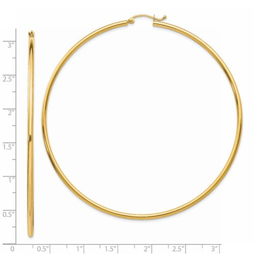 14K Yellow Gold Classic Round Extra Large Hoop Earrings 73mm x 2mm