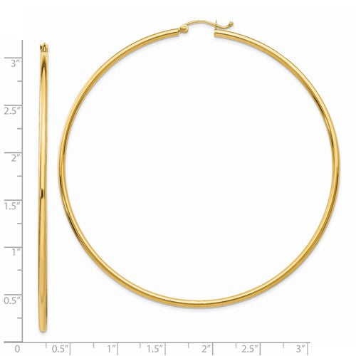 14k yellow gold classic round extra large hoop earrings 73mm x 2mm