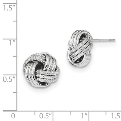 14k white gold 13mm textured love knot stud post earrings