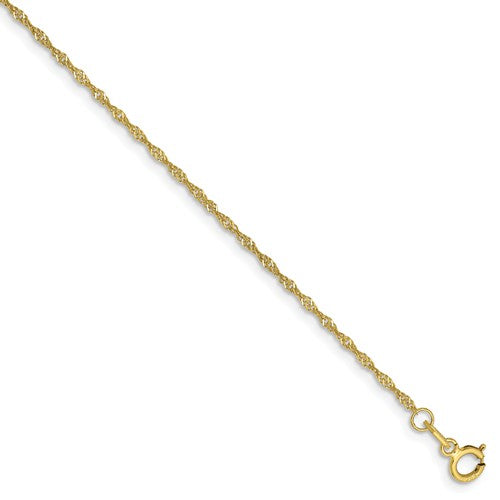 10k yellow gold 1.10mm singapore twisted bracelet anklet choker pendant necklace chain