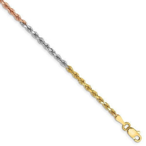 14K Yellow White Rose Gold Tri Color 2.5mm Diamond Cut Rope Bracelet Anklet Choker Necklace Chain