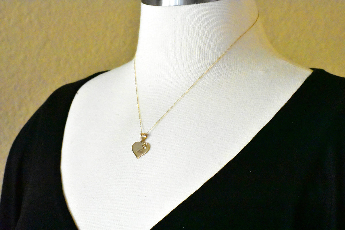 14k 10k yellow white gold or sterling silver paw print cut out personalized pendant charm