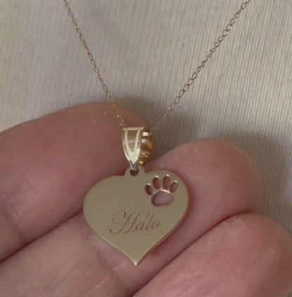 14k 10k Yellow White Gold or Sterling Silver Paw Print Cut Out Personalized Pendant Charm