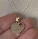 Load and play video in Gallery viewer, 14k 10k Yellow White Gold or Sterling Silver Paw Print Cut Out Personalized Pendant Charm
