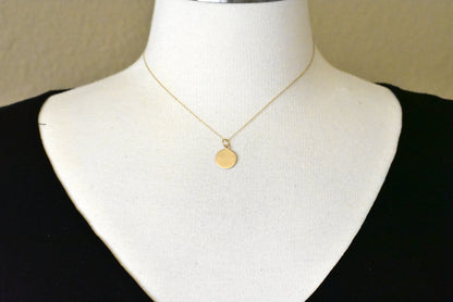 14k solid yellow gold 13mm round disc pendant charm letter initial personalized gift