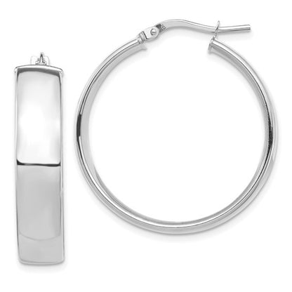 14k white gold round square tube hoop earrings 30mm x 7mm