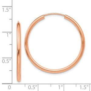 14k Rose Gold Classic Endless Round Hoop Earrings 28mm x 2mm