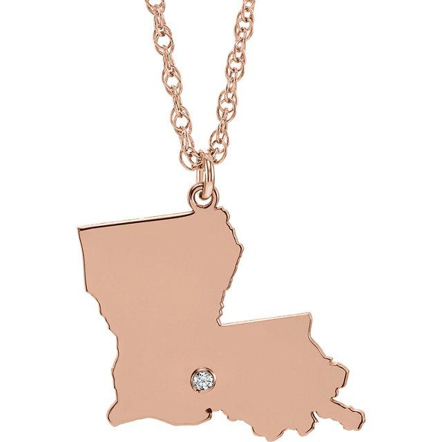 14k 10k yellow rose white gold diamond silver louisiana la state map personalized city necklace