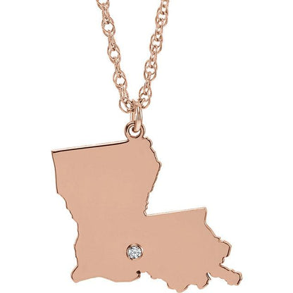14k 10k yellow rose white gold diamond silver louisiana la state map personalized city necklace