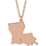 Load image into Gallery viewer, 14k 10k Yellow Rose White Gold Diamond Silver Louisiana LA State Map Personalized City Necklace
