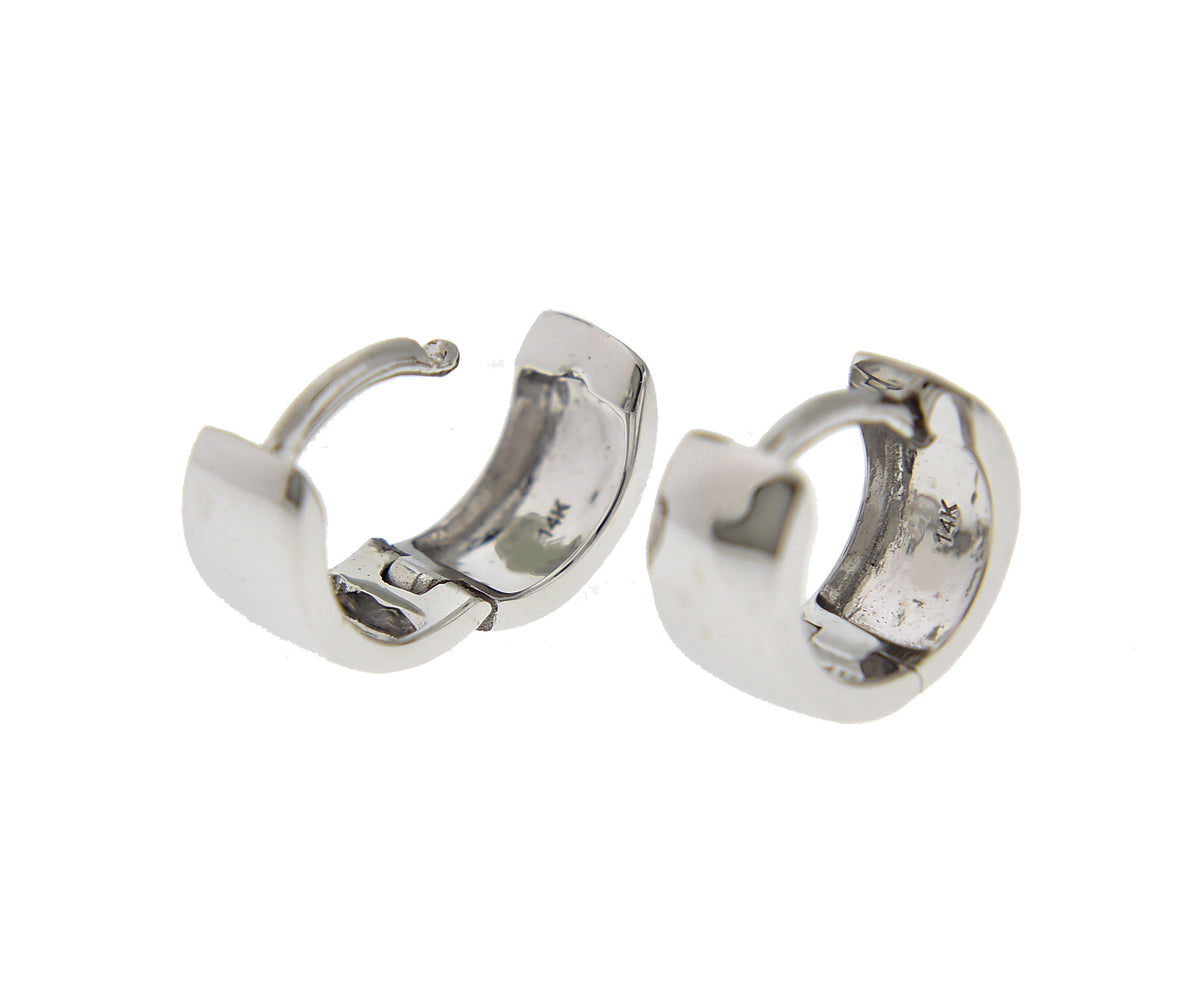 14k white gold classic huggie hinged hoop earrings 9mm x 6mm