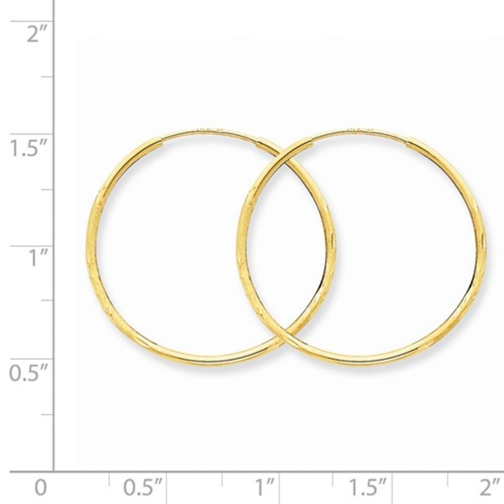 14k yellow gold diamond cut satin endless round hoop earrings 27mm x 1.25mm